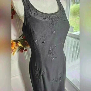 Vintage Stone Ferris Sterling black maxi dress beaded layered size 14